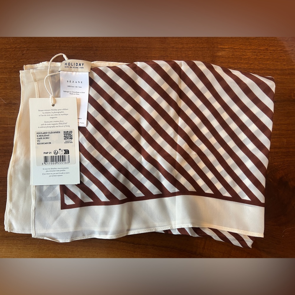 Sezane Cléophée Scarf - Sézane X Holiday Ecru And Coffee Stripes - Size TU - Picture 4 of 6